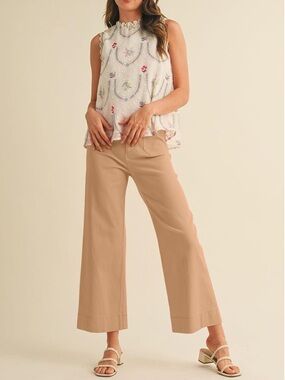 Miduo High Waisted Cropped Wide Leg Stretchy Straight Pants Trousers w/ Pockets